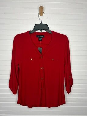 Elie McCarthy Red Button-Front Blouse